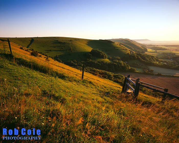 A view of the Fulking escarpment from Devils Dyke near sunset