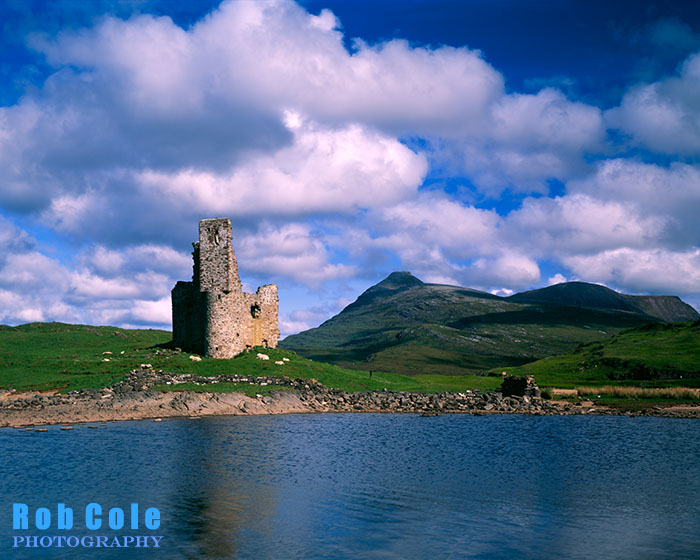 Ardvreck Castle and Quinag at 5:30 on a summer morning