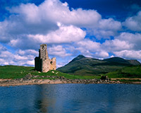 Ardvreck Castle and Quinag at 5:30 on a summer morning