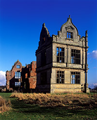 The remains of the Elizabethan mansion at Moreton Corbet in Shropshire